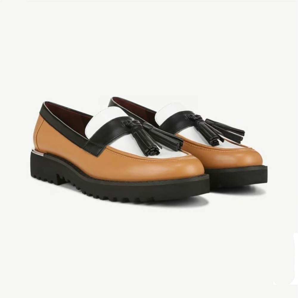 Franco Sarto Carolynn Tassel Loafer Size 7.5 NEW With Box Tan White Black